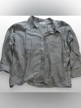 Carly Jean Los Angeles Striped Button Down Blouse Women’s Large Tencel Shirt
